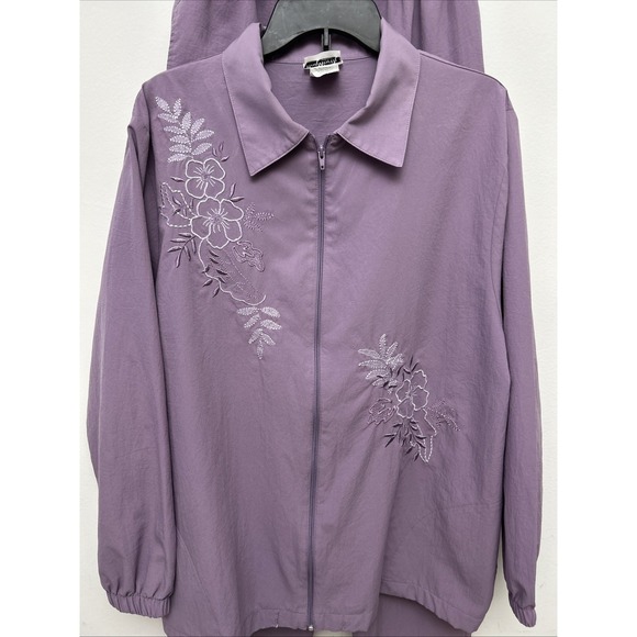 Vintage BonWorth Woman's Pants Set Lilac Crinkle Polyester Long Sleeve, Lge/Med - Picture 2 of 16